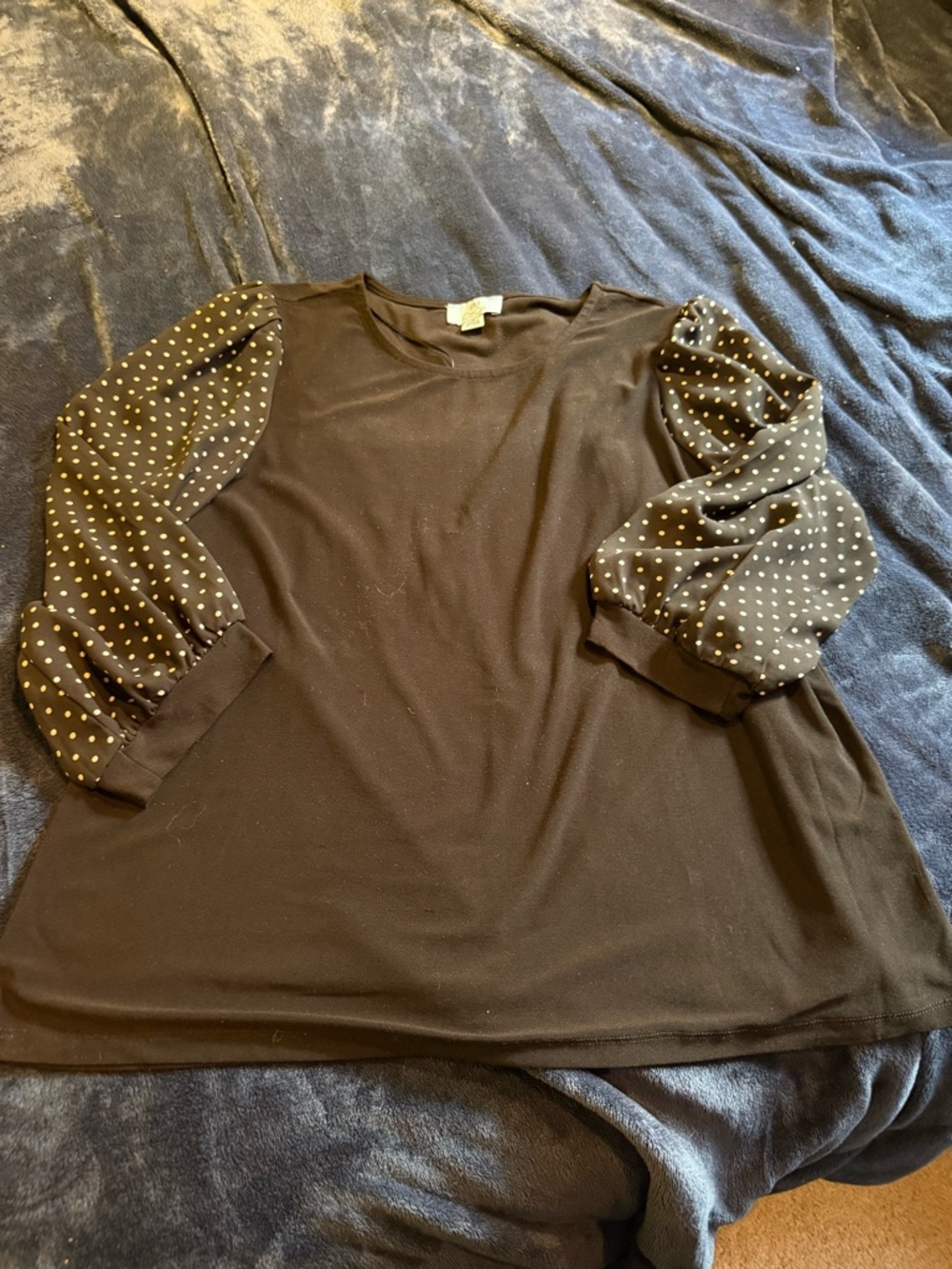 CeCe Black Top with Polka Dot Puff Sleeves